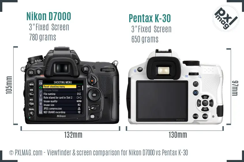 Nikon D7000 vs Pentax K-30 Screen and Viewfinder comparison