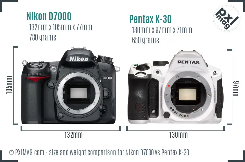 Nikon D7000 vs Pentax K-30 size comparison
