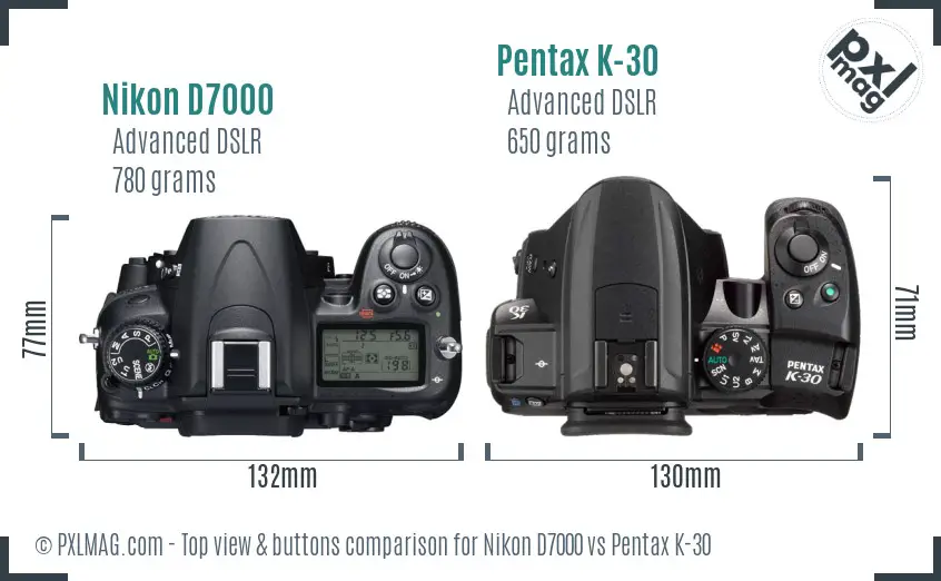 Nikon D7000 vs Pentax K-30 top view buttons comparison