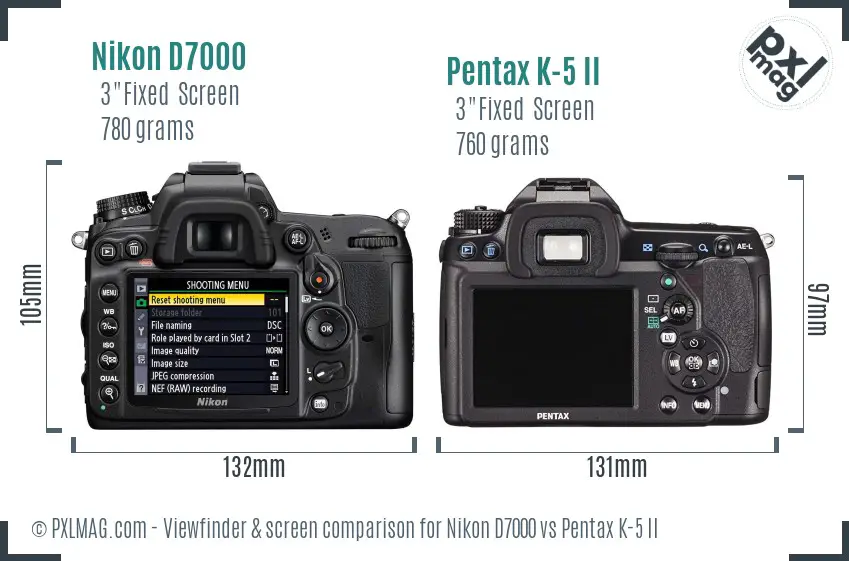 Nikon D7000 vs Pentax K-5 II Screen and Viewfinder comparison