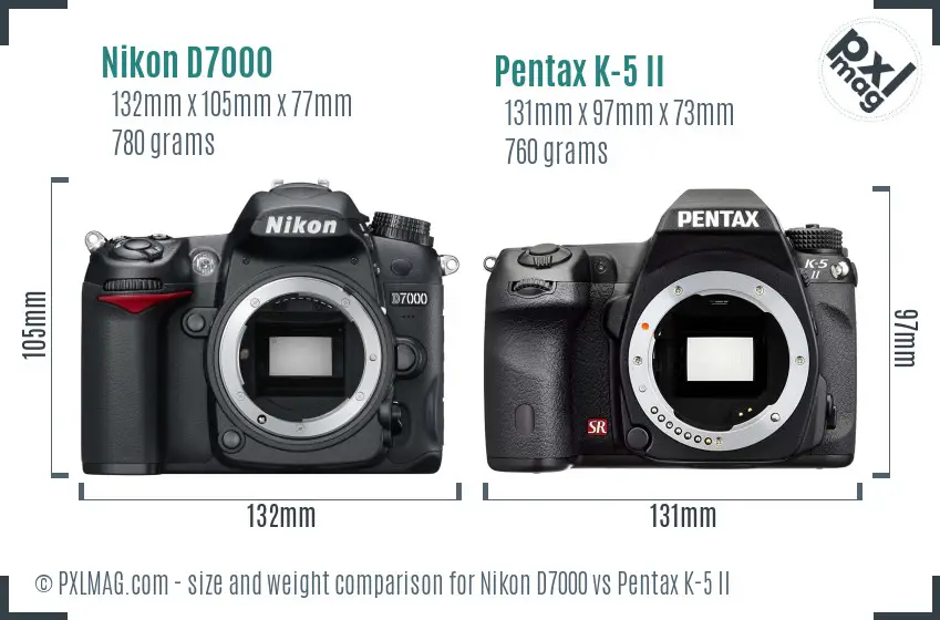 Nikon D7000 vs Pentax K-5 II size comparison