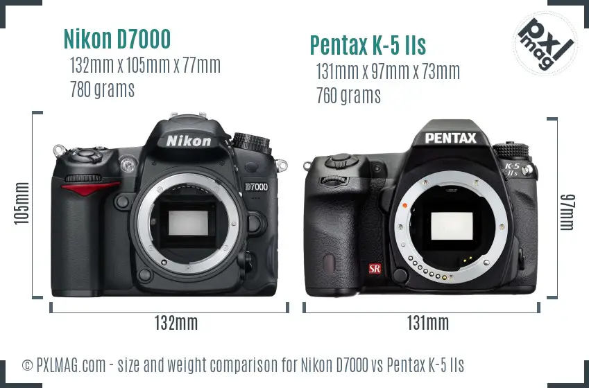 Nikon D7000 vs Pentax K-5 IIs size comparison
