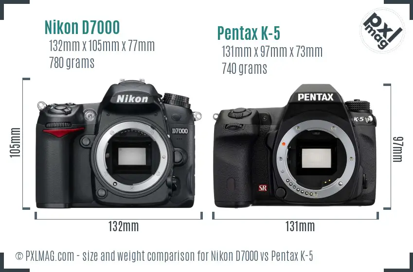 Nikon D7000 vs Pentax K-5 size comparison