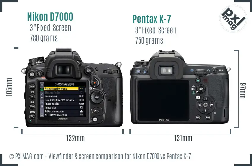 Nikon D7000 vs Pentax K-7 Screen and Viewfinder comparison