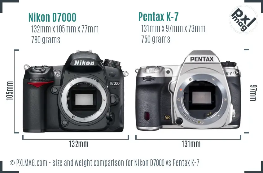 Nikon D7000 vs Pentax K-7 size comparison