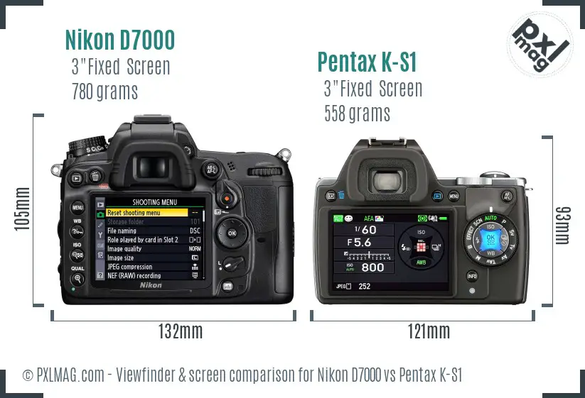 Nikon D7000 vs Pentax K-S1 Screen and Viewfinder comparison
