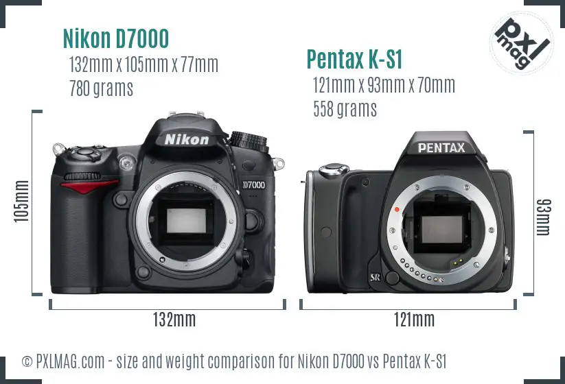 Nikon D7000 vs Pentax K-S1 size comparison