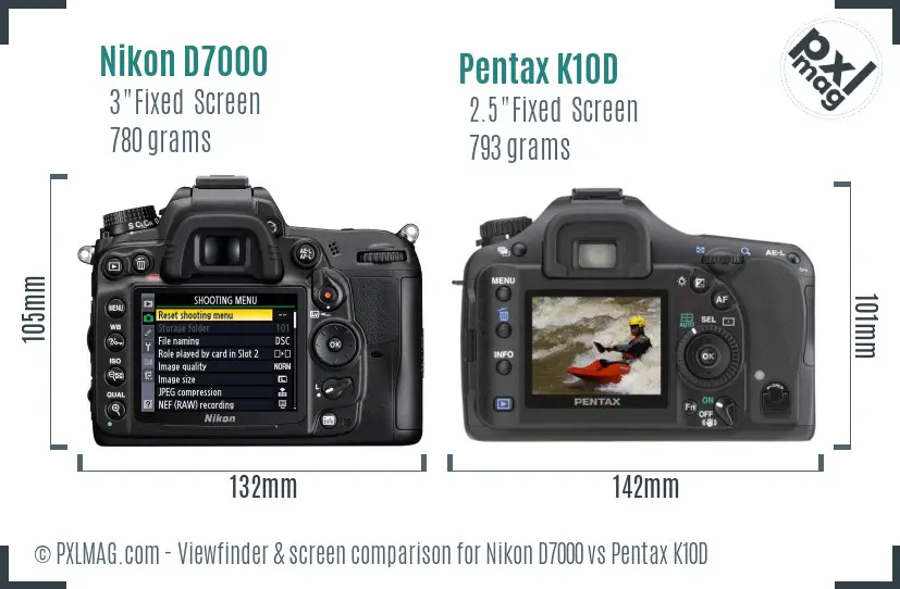 Nikon D7000 vs Pentax K10D Screen and Viewfinder comparison