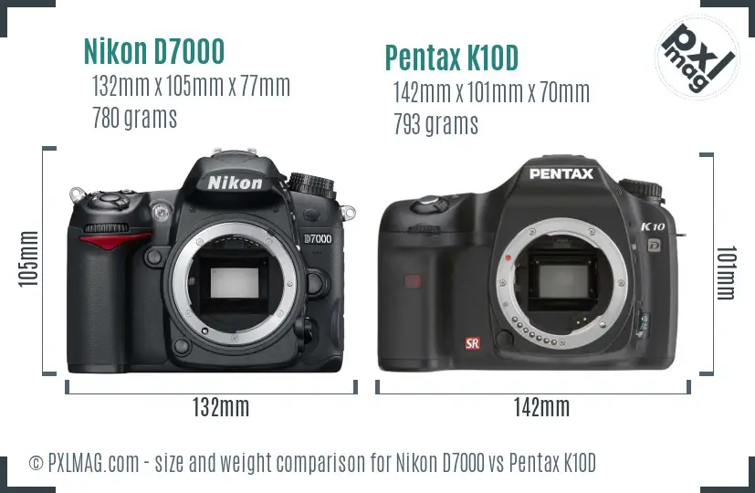 Nikon D7000 vs Pentax K10D size comparison