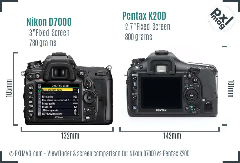Nikon D7000 vs Pentax K20D Screen and Viewfinder comparison