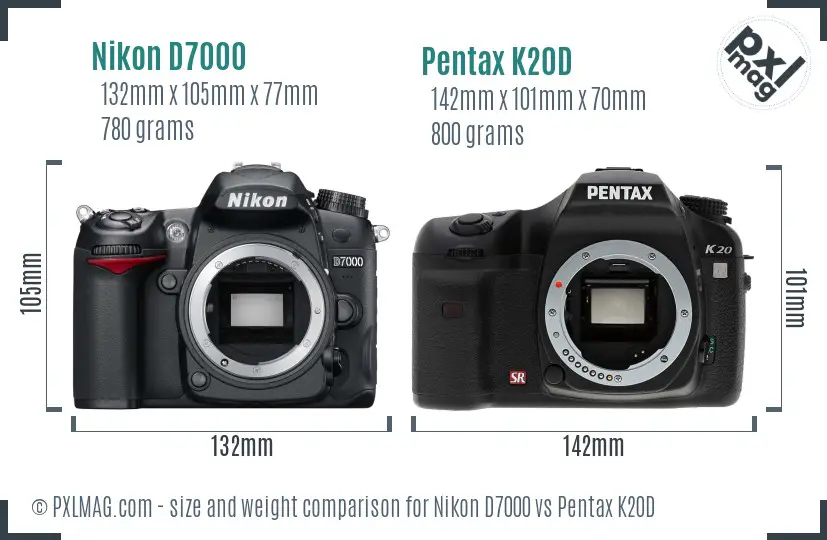 Nikon D7000 vs Pentax K20D size comparison