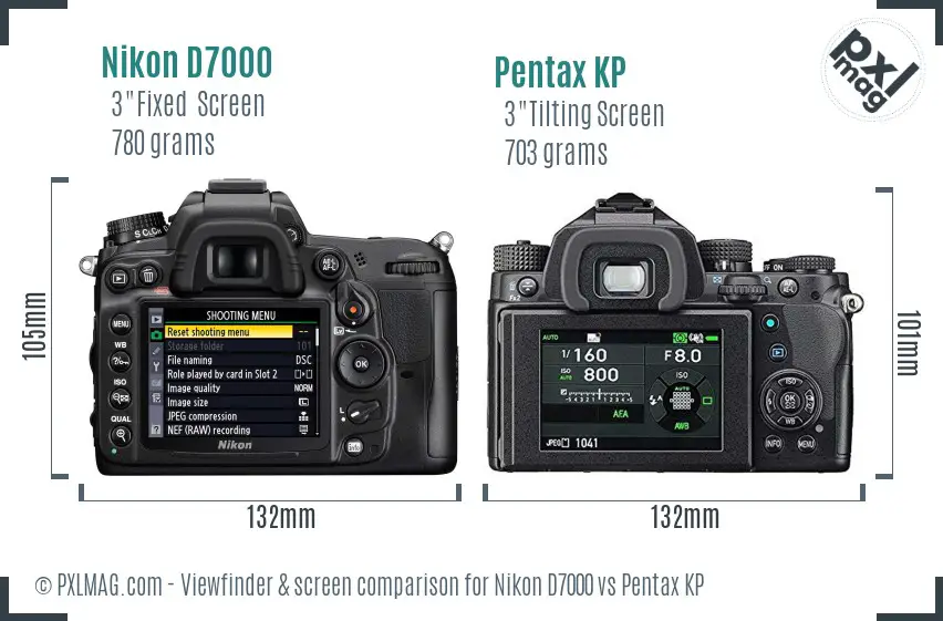 Nikon D7000 vs Pentax KP Screen and Viewfinder comparison