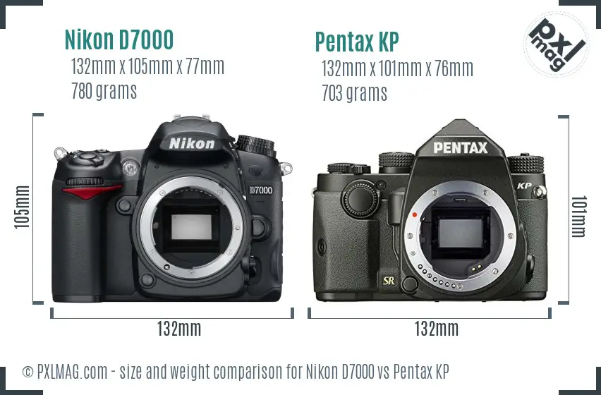 Nikon D7000 vs Pentax KP size comparison