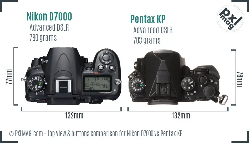 Nikon D7000 vs Pentax KP top view buttons comparison