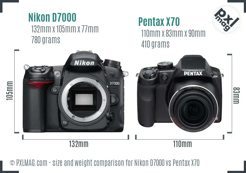 Nikon D7000 vs Pentax X70 size comparison