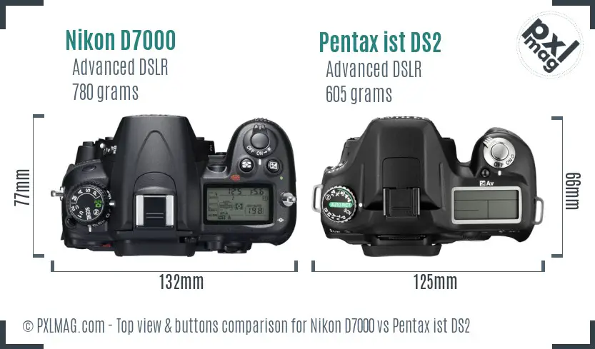 Nikon D7000 vs Pentax ist DS2 top view buttons comparison