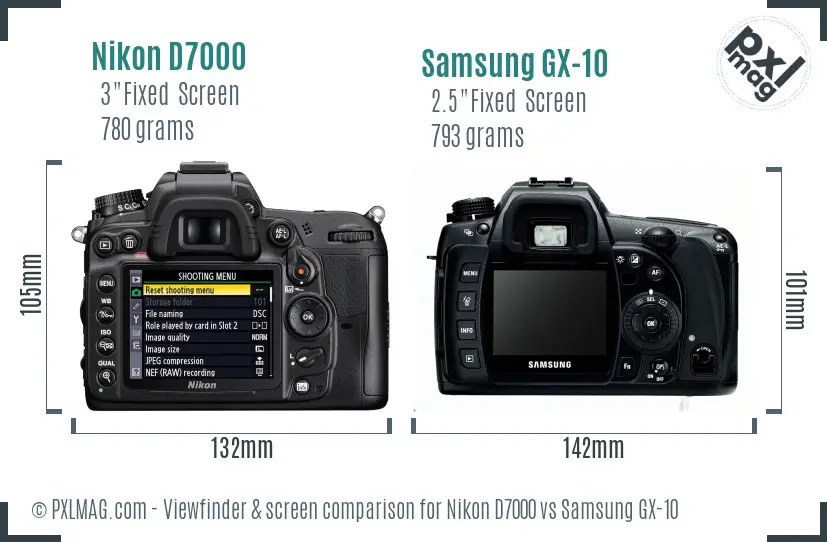 Nikon D7000 vs Samsung GX-10 Screen and Viewfinder comparison