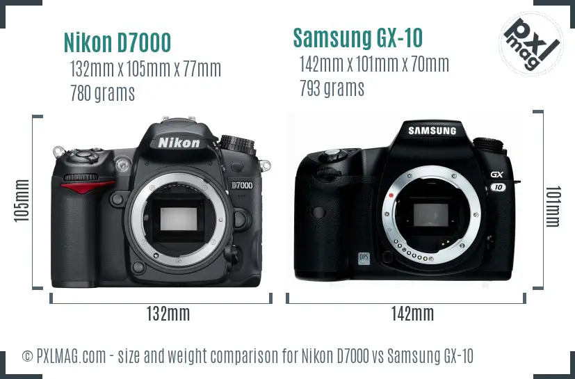 Nikon D7000 vs Samsung GX-10 size comparison