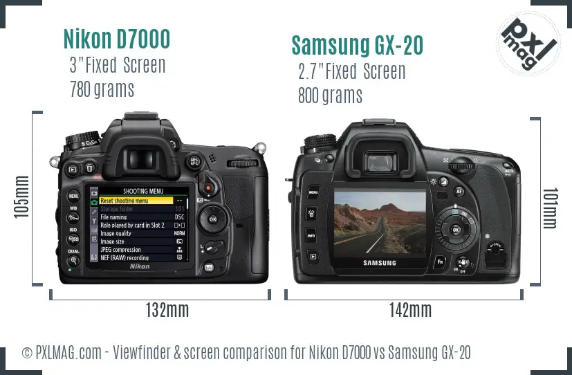 Nikon D7000 vs Samsung GX-20 Screen and Viewfinder comparison