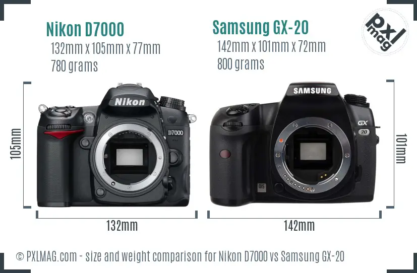 Nikon D7000 vs Samsung GX-20 size comparison