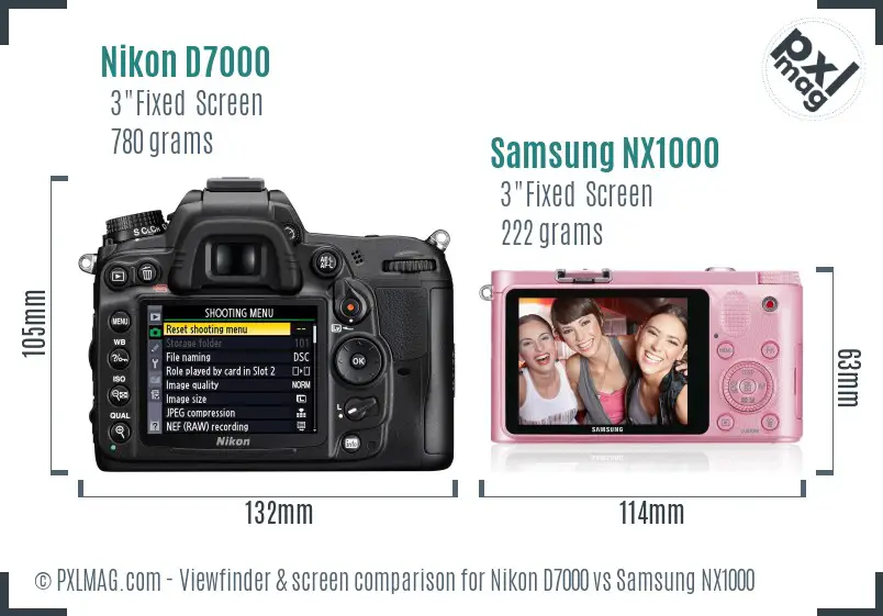 Nikon D7000 vs Samsung NX1000 Screen and Viewfinder comparison