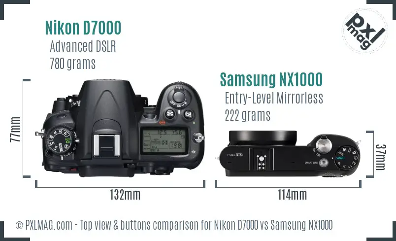 Nikon D7000 vs Samsung NX1000 top view buttons comparison