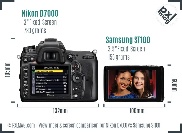 Nikon D7000 vs Samsung ST100 Screen and Viewfinder comparison