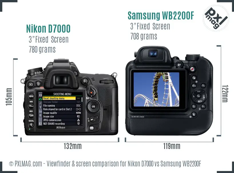 Nikon D7000 vs Samsung WB2200F Screen and Viewfinder comparison