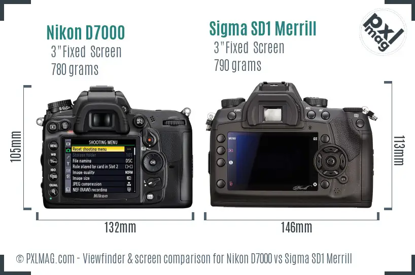 Nikon D7000 vs Sigma SD1 Merrill Screen and Viewfinder comparison