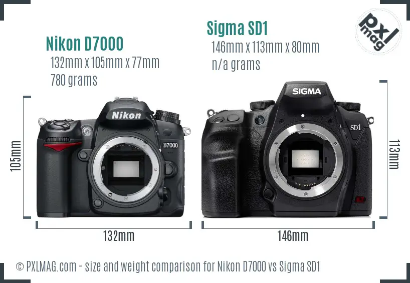 Nikon D7000 vs Sigma SD1 size comparison