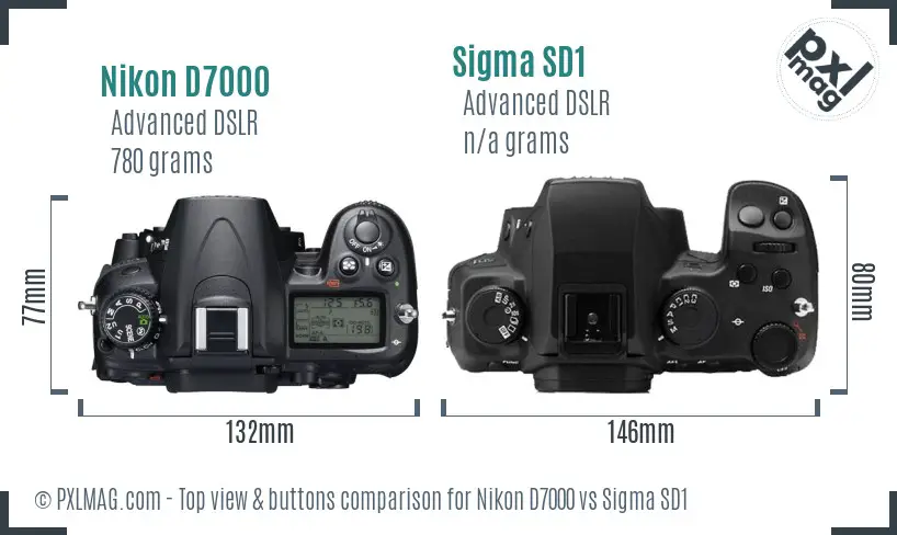 Nikon D7000 vs Sigma SD1 top view buttons comparison