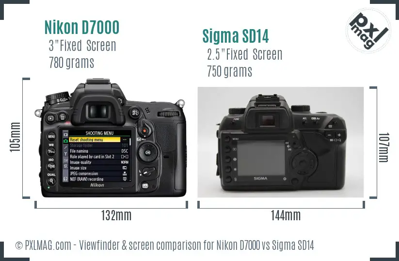 Nikon D7000 vs Sigma SD14 Screen and Viewfinder comparison