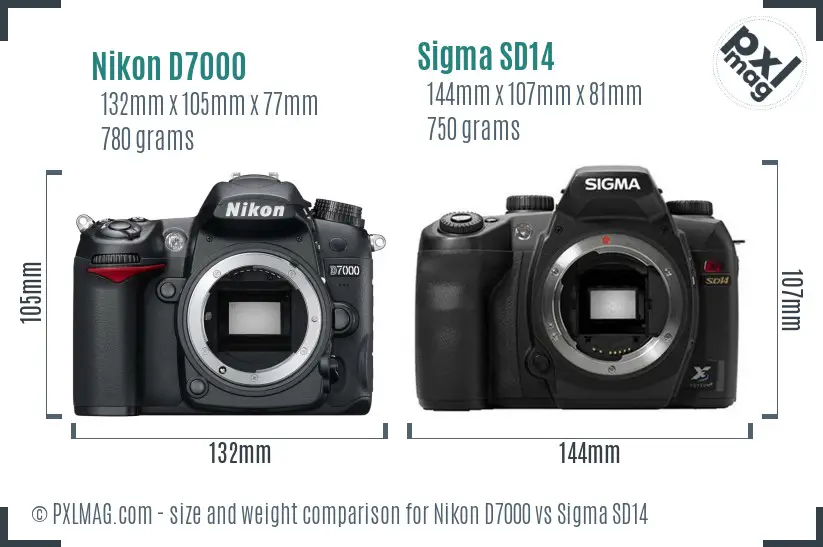Nikon D7000 vs Sigma SD14 size comparison