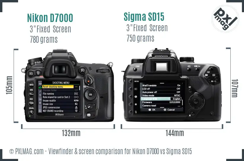Nikon D7000 vs Sigma SD15 Screen and Viewfinder comparison