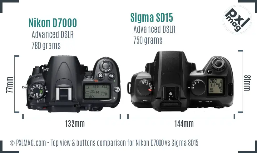 Nikon D7000 vs Sigma SD15 top view buttons comparison