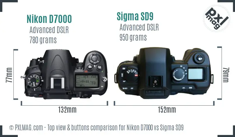 Nikon D7000 vs Sigma SD9 top view buttons comparison