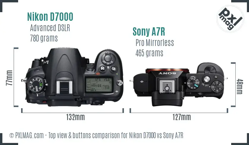 Nikon D7000 vs Sony A7R top view buttons comparison Nikon D7000 vs Sony A7R top view buttons comparison