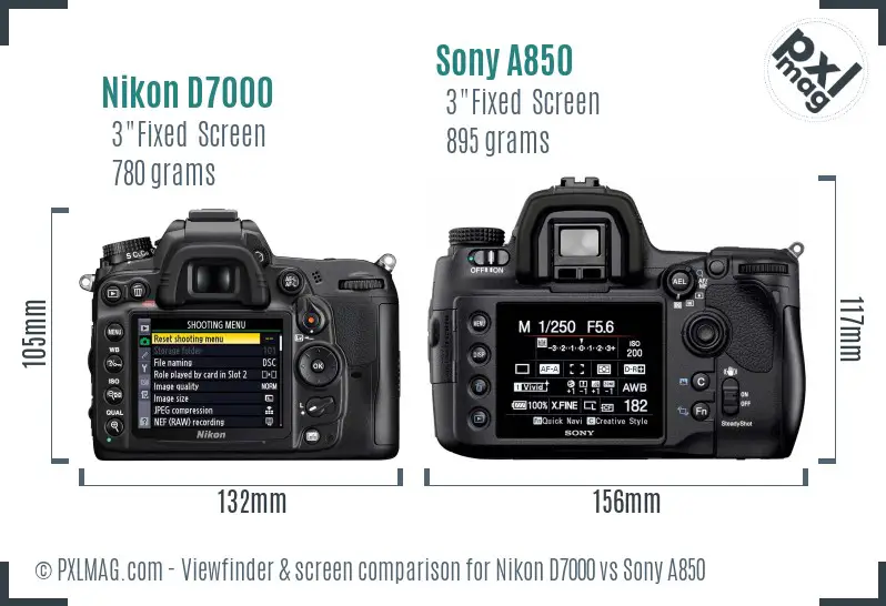 Nikon D7000 vs Sony A850 Screen and Viewfinder comparison