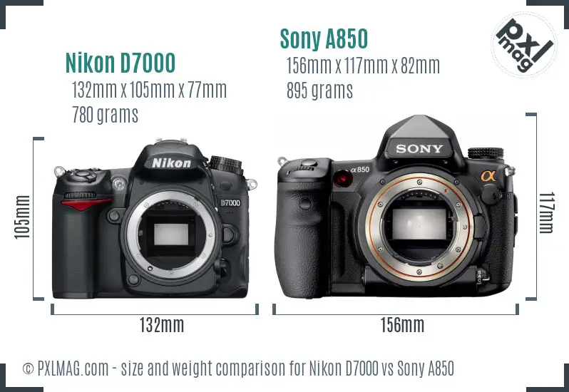 Nikon D7000 vs Sony A850 size comparison