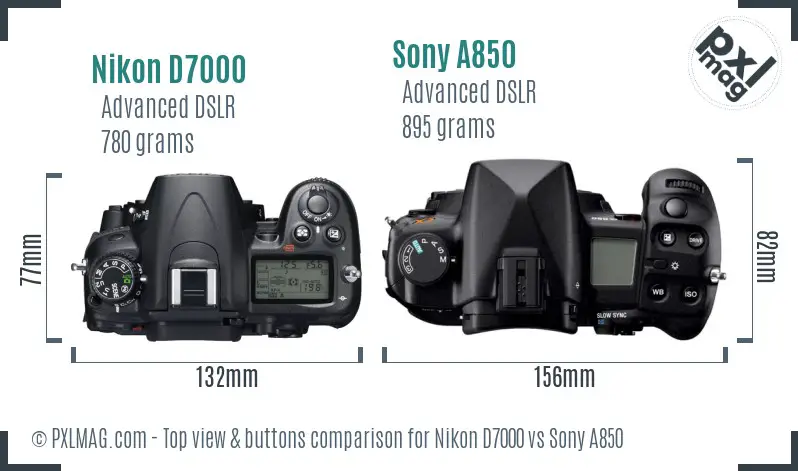 Nikon D7000 vs Sony A850 top view buttons comparison