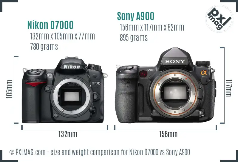 Nikon D7000 vs Sony A900 size comparison