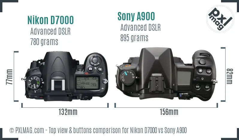Nikon D7000 vs Sony A900 top view buttons comparison