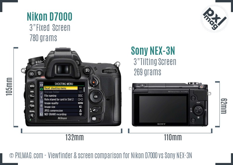Nikon D7000 vs Sony NEX-3N Screen and Viewfinder comparison