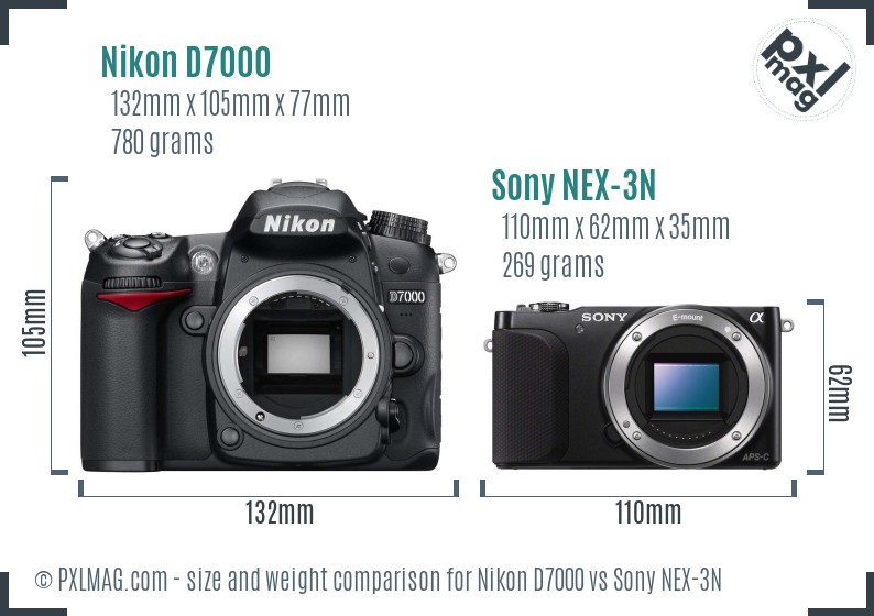 Nikon D7000 vs Sony NEX-3N size comparison