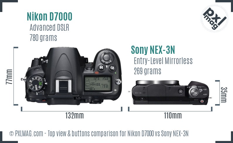 Nikon D7000 vs Sony NEX-3N top view buttons comparison