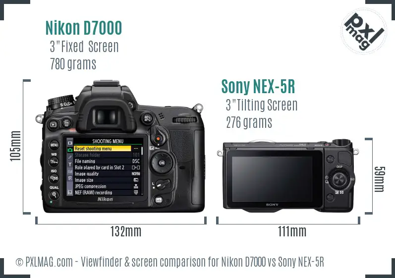 Nikon D7000 vs Sony NEX-5R Screen and Viewfinder comparison