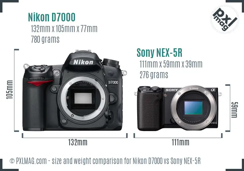 Nikon D7000 vs Sony NEX-5R size comparison