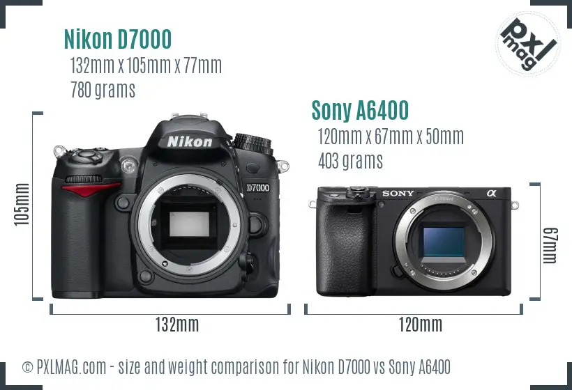 Nikon D7000 vs Sony A6400 size comparison Nikon D7000 vs Sony A6400 size comparison