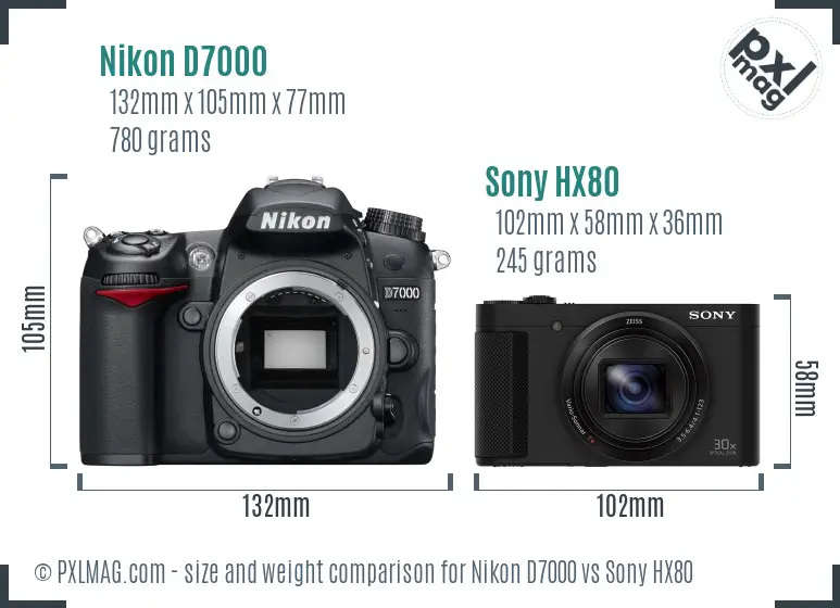 Nikon D7000 vs Sony HX80 size comparison