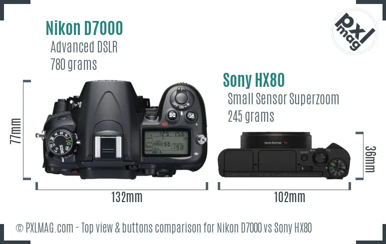 Nikon D7000 vs Sony HX80 top view buttons comparison